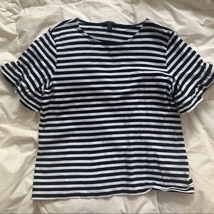 J. Crew Striped T Shirt with Ruffle Sleeves
